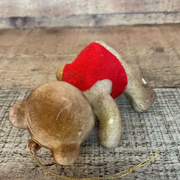 Vintage 1960’s Flocked Teddy Bear Christmas Ornaments-set Of 2 Red Felt/Bow Ties - Picture 4 of 10